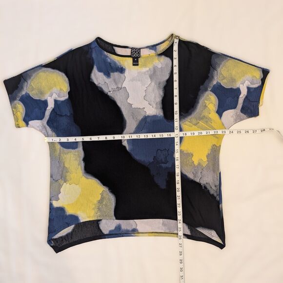 Clara Sun Woo Abstract Pattern Tie Dye Batwing Asymmetrical Blouse - Picture 6 of 9